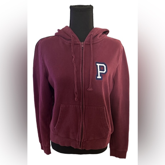 Pink Victoria Secret Sweater Large Full Zip Jacket Hoodie Burgundy - Picture 2 of 4